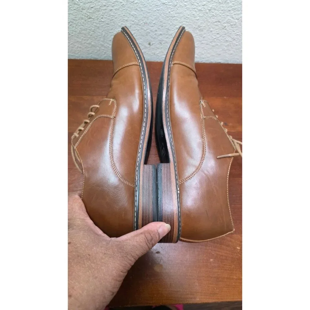 Dexter Comfort Men's Tan Brown Fux Leather‎ Lace-Up Oxford Dress Shoes Size 13